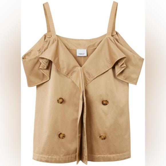 Burberry Beige Off-Shoulder Buttoned Top 6 - Picture 3 of 8